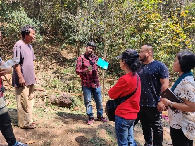 C:\Users\acer\AppData\Local\Microsoft\Windows\INetCache\Content.Word\Transect walk of springshed approach from ridge to valley to indentify the recharge area by Team Prasari, PSI, SPMU, DPMU along with villagers on 9.3.2020.jpeg